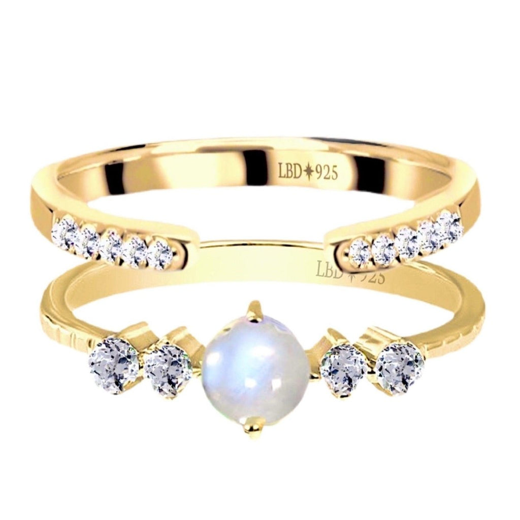 Petite Sparkle Gold Moonstone and Topaz Ring Set